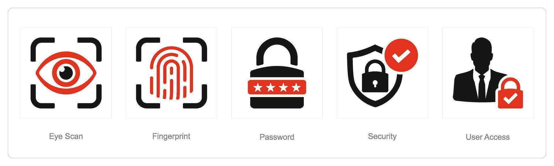 ein einstellen von 5 Cyber Sicherheit Symbole wie Auge Scan, Fingerabdruck, Passwort vektor