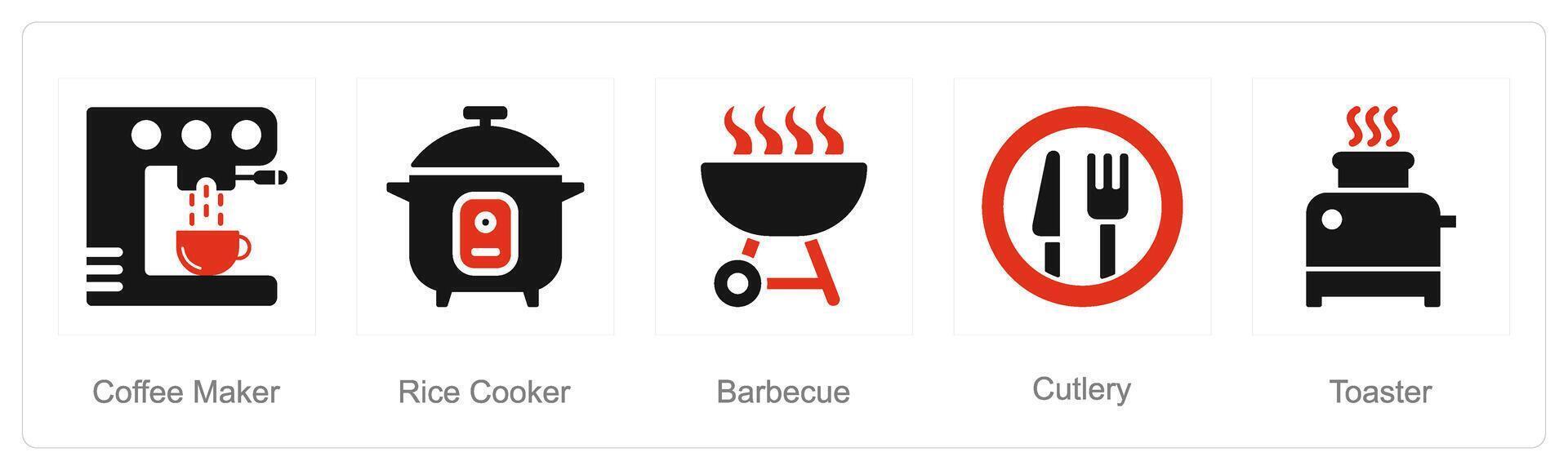 en uppsättning av 5 Hem apparat ikoner som kaffe tillverkare, ris spis, utegrill vektor