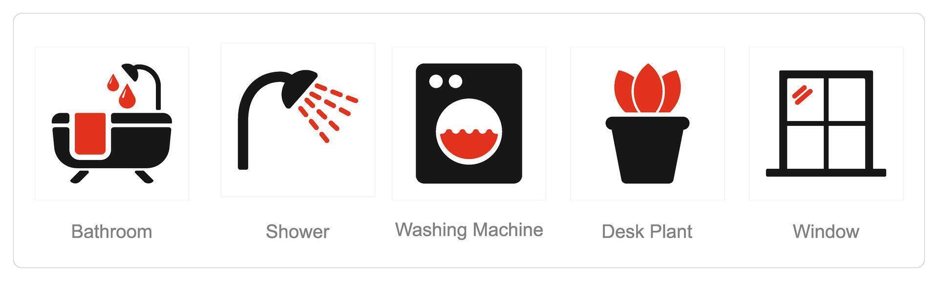 ein einstellen von 5 Zuhause Innere Symbole wie Badezimmer, Dusche, Waschen Maschine vektor