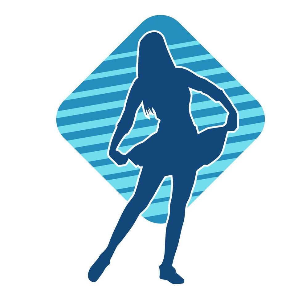 Silhouette von ein weiblich Tänzer tragen Mini Rock im Aktion Pose. Silhouette von ein schlank Frau Tanzen glücklich. vektor