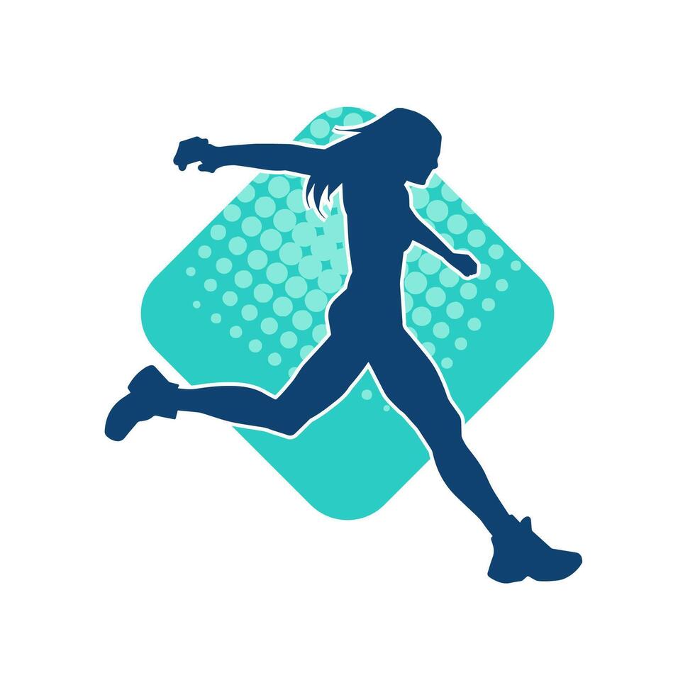 silhuett av en sportig kvinna i löpning utgör. silhuett av en kvinna springa utgör. vektor