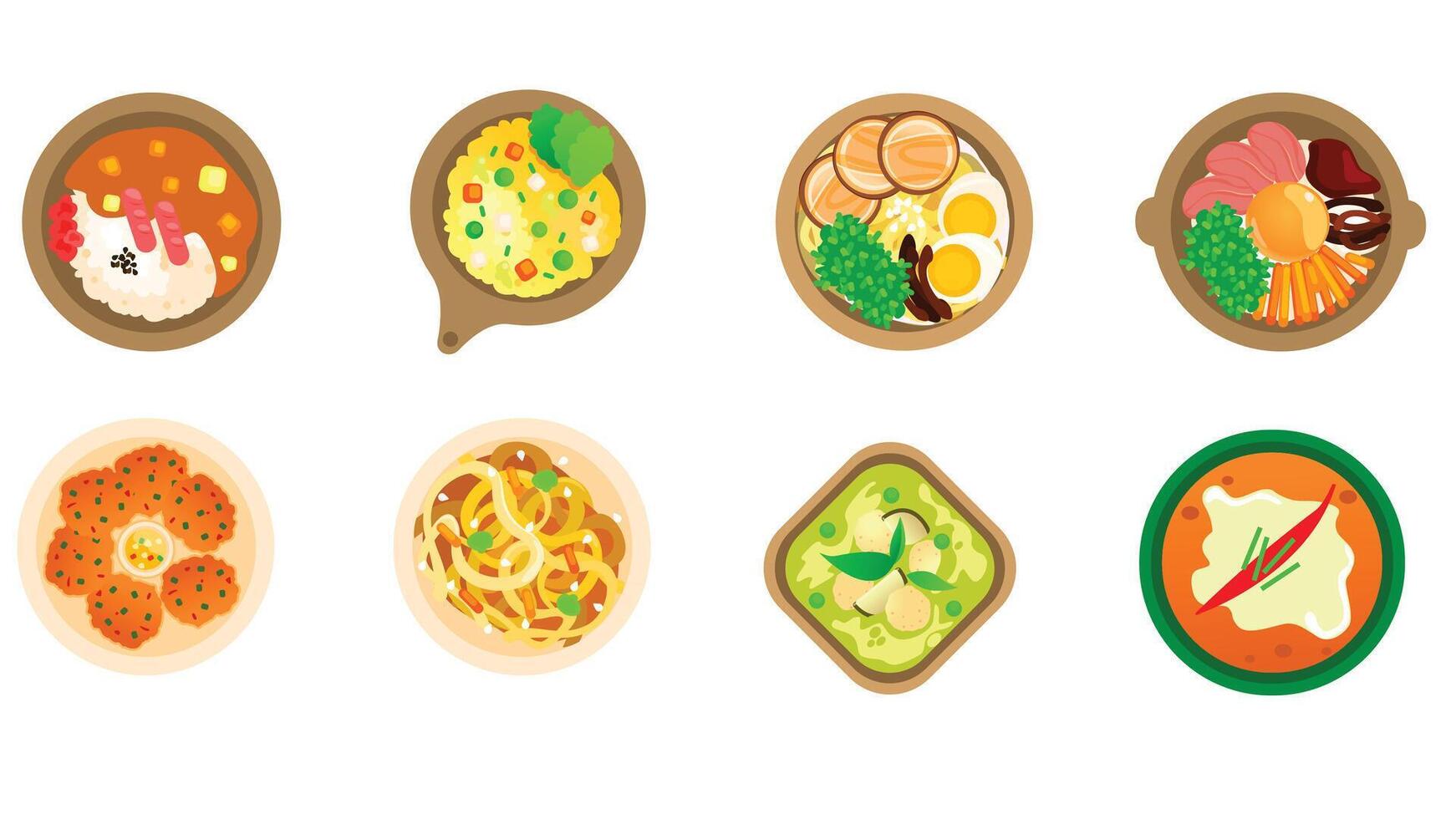 kinesisk och asiatisk mat kök maträtter topp se mat maträtter vektor illustration
