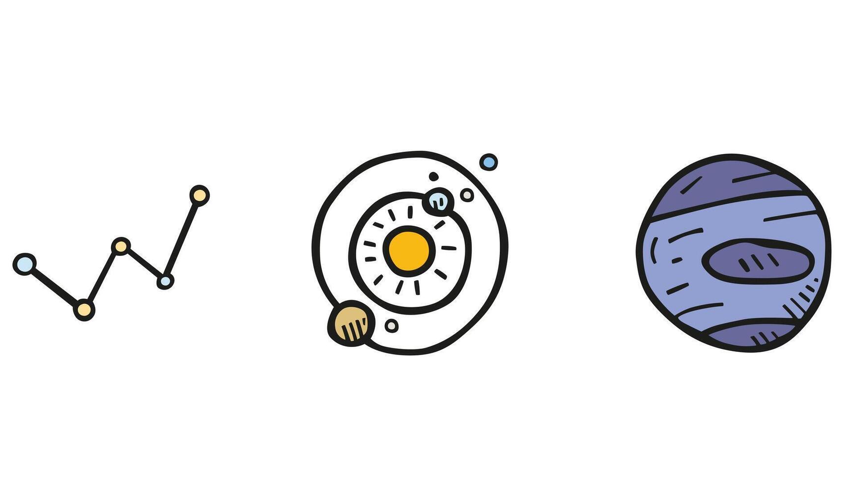 galaktisk och sol- systemet, Plats ritad för hand planeter och element vektor illustration