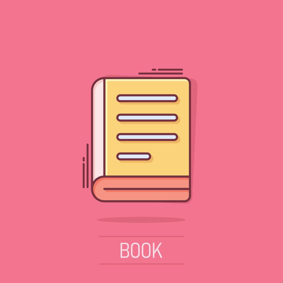 dokumentera bok ikon i komisk stil. papper ark tecknad serie vektor illustration på isolerat bakgrund. anteckningsblock dokumentera stänk effekt företag begrepp.