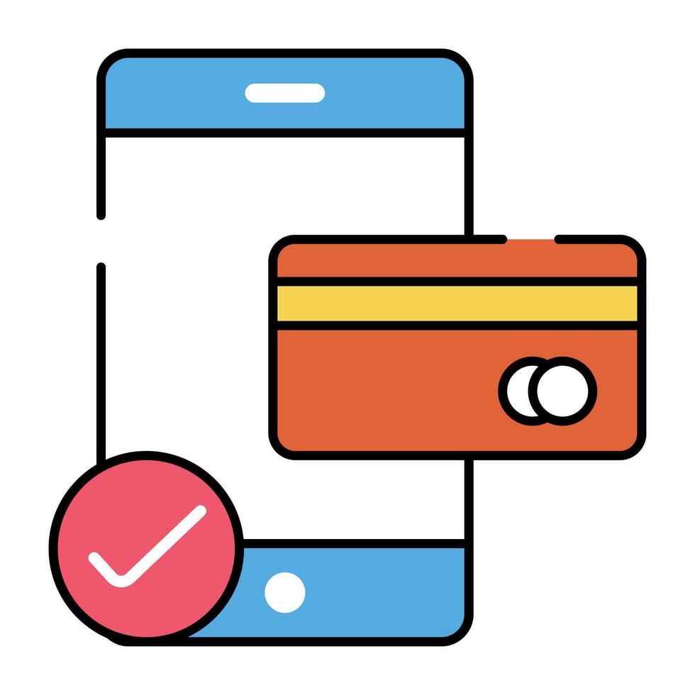 Bank kort med smartphone, ikon av mobil kort betalning vektor