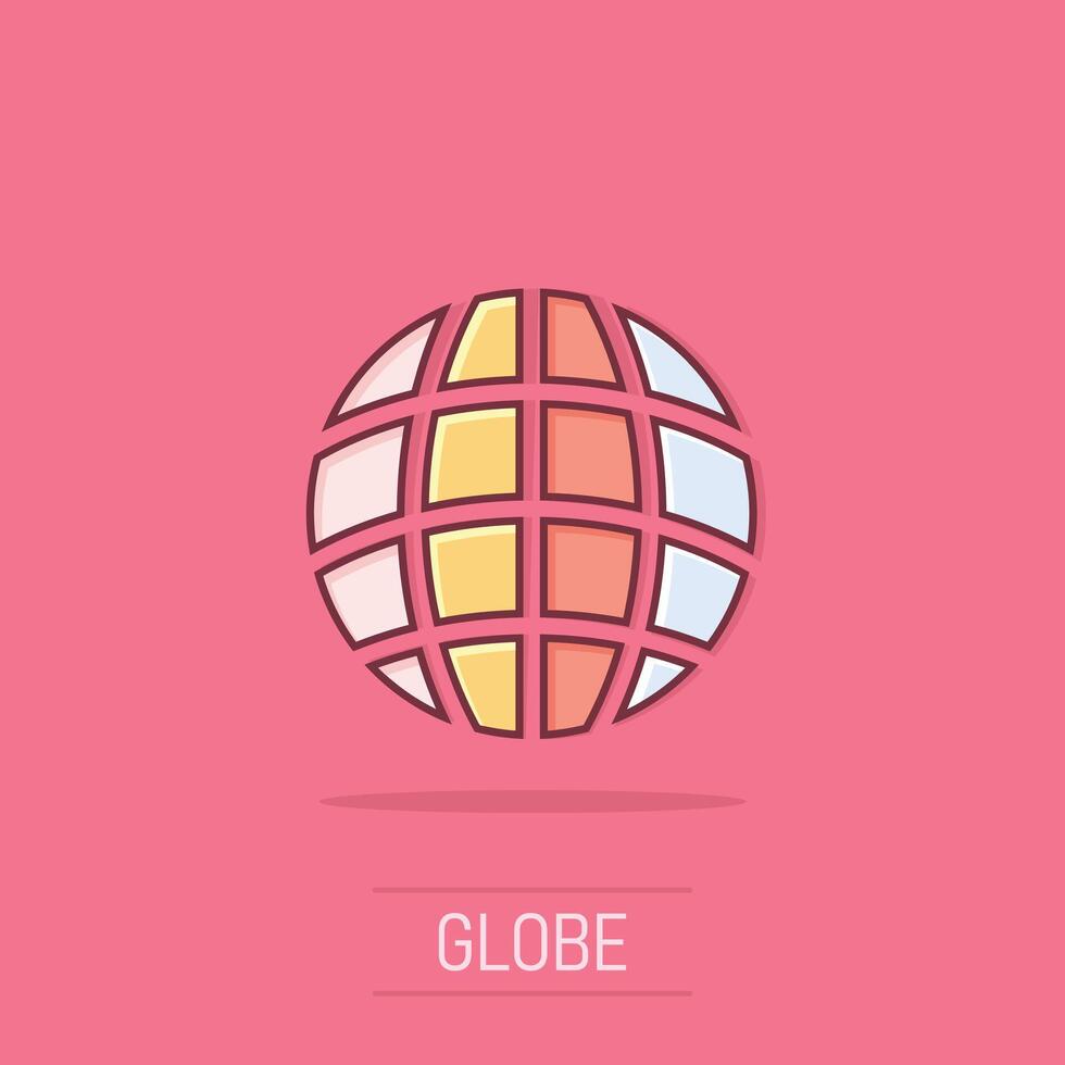 jord planet ikon i komisk stil. klot geografisk tecknad serie vektor illustration på isolerat bakgrund. global kommunikation stänk effekt företag begrepp.