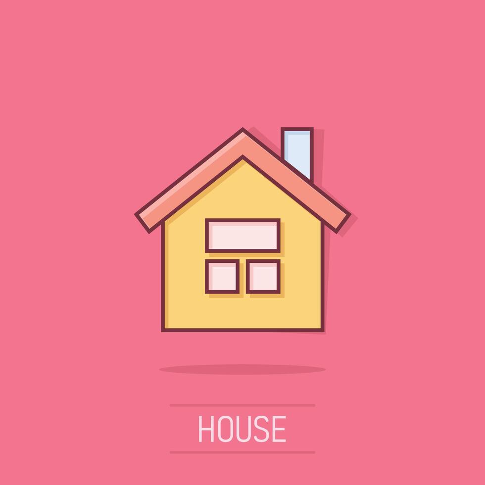 Gebäude Symbol im Comic Stil. Zuhause Karikatur Vektor Illustration auf isoliert Hintergrund. Haus Spritzen bewirken Geschäft Konzept.