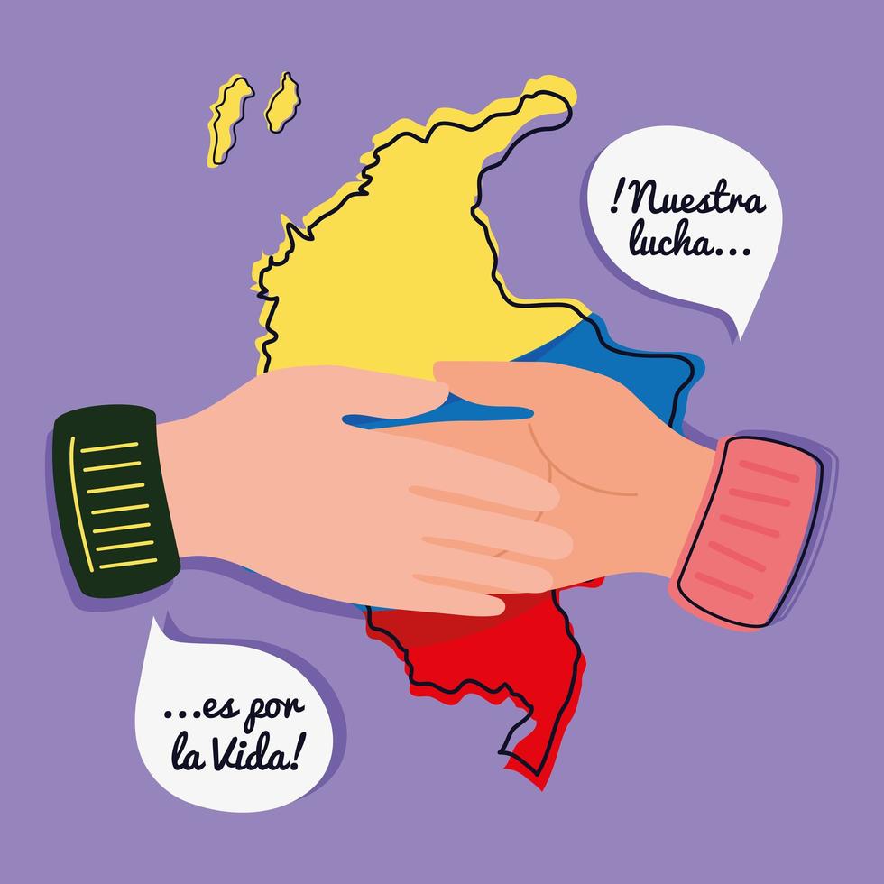 handslag och colombiansk karta vektor