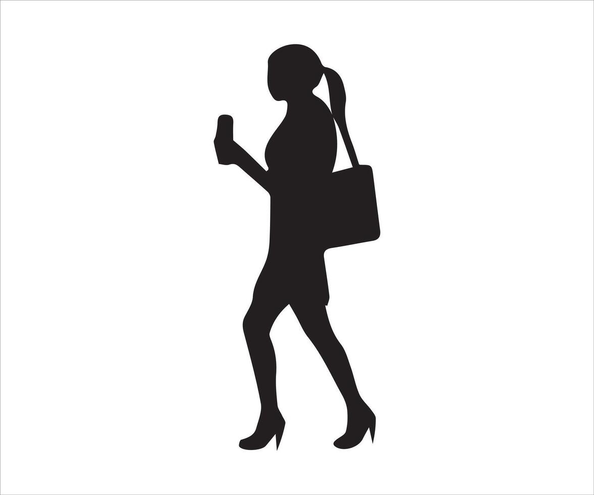 silhuett av en kvinna med en väska. vektor illustration.