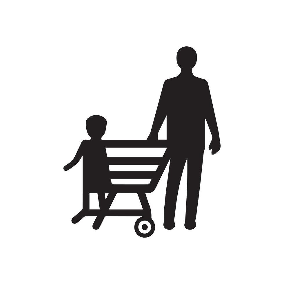 Familie mit Einkaufen. Einkaufen Karte Symbol. schwarz auf Weiß Hintergrund. Vektor Illustration