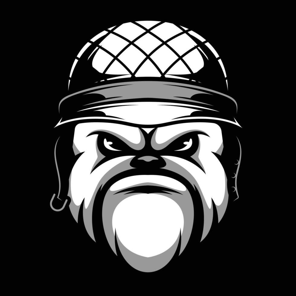 bulldogg soldat hjälm svart och vit vektor