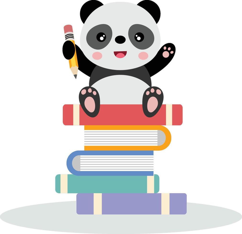 süß Panda Schüler halten Bleistift auf oben von Bücher vektor