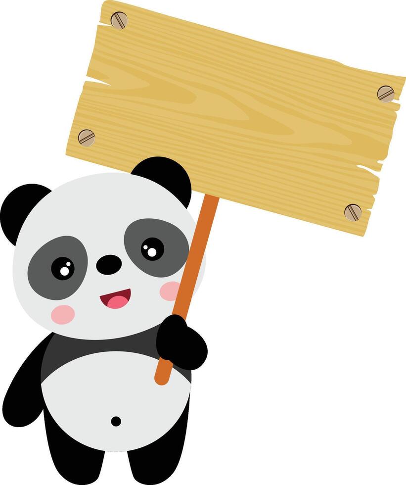 rolig panda innehav en trä- tecken vektor