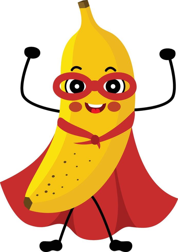 rolig banan maskot i traditionell superhjälte kostym vektor