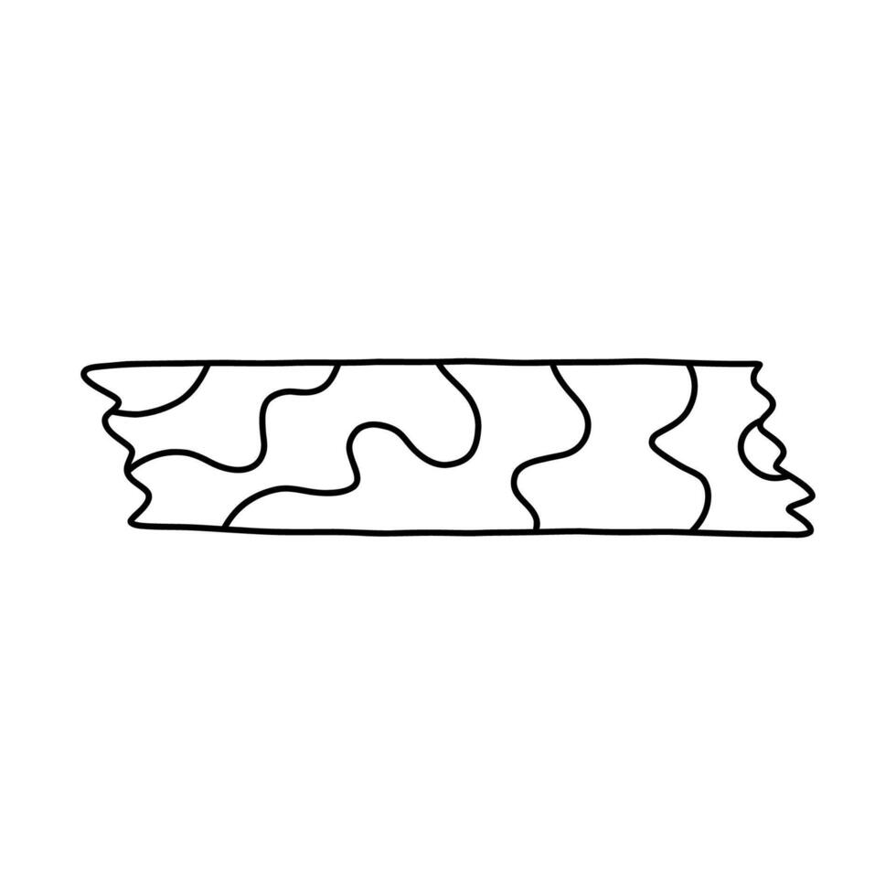 süß Gekritzel Washi Band Streifen mit abstrakt Kringel Linie Muster. Klebstoff Band mit schwarz und Weiß Ornament. ästhetisch dekorativ Scotch Band mit zottig Kanten zum Sammelalbum, Planer, Notizbuch. vektor