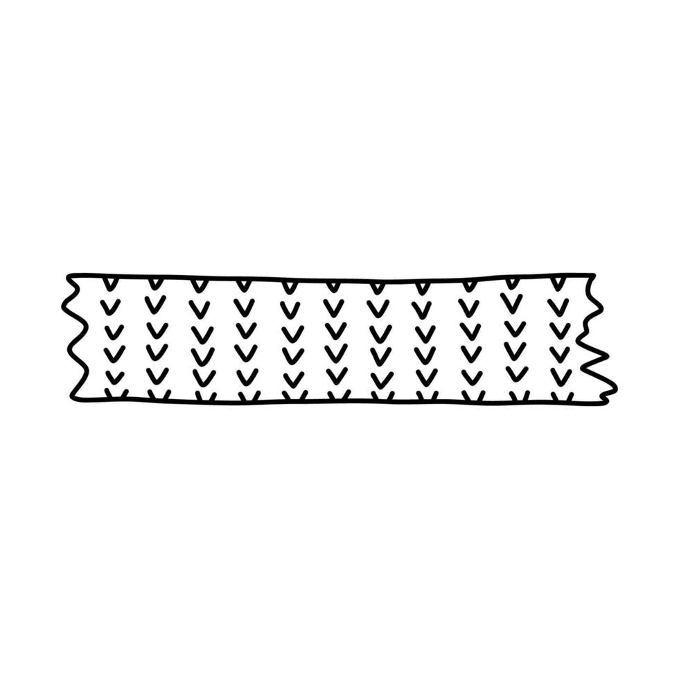 süß Gekritzel Washi Band Streifen mit Tick, Stricken Muster. Klebstoff Band mit schwarz und Weiß Ornament. ästhetisch dekorativ Scotch Band mit zottig Kanten zum Sammelalbum, Planer, Notizbuch, Kunst vektor