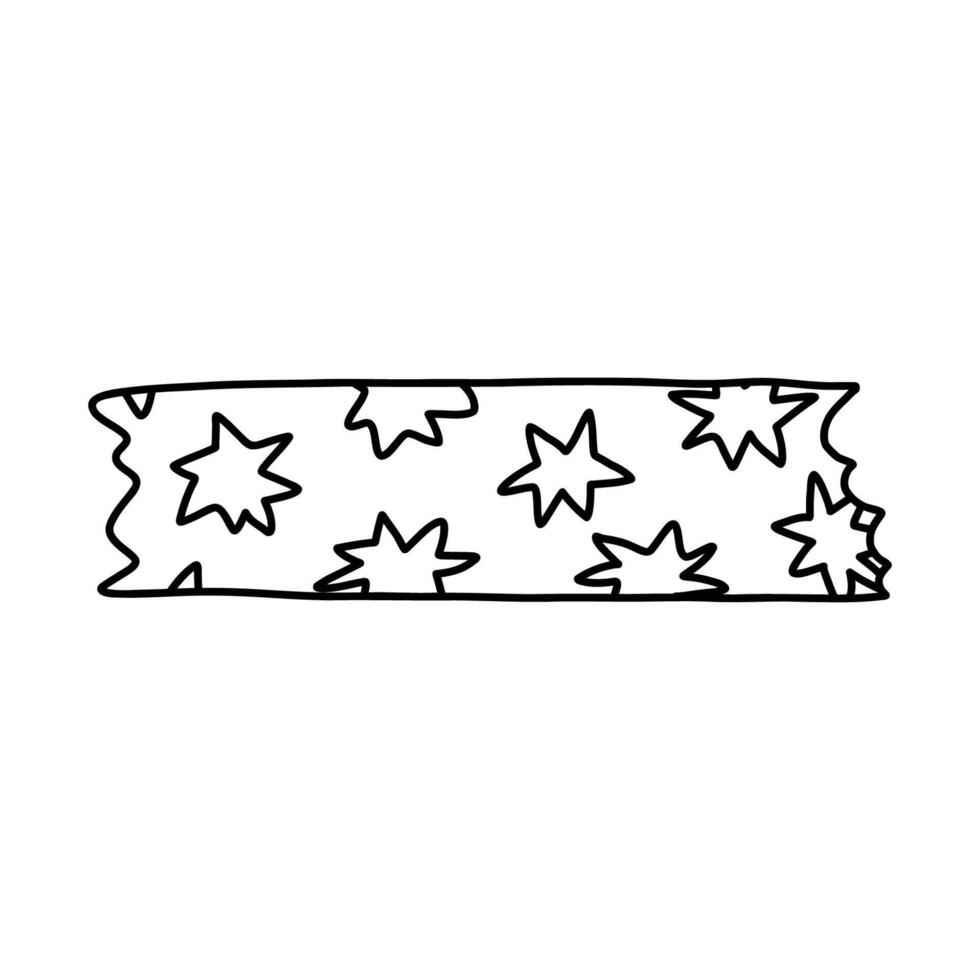 söt klotter washi tejp rand med hand dragen stjärna mönster. lim tejp med svart och vit prydnad. estetisk dekorativ scotch tejp med ojämn kanter för klippbok, planerare, anteckningsbok, hantverk vektor