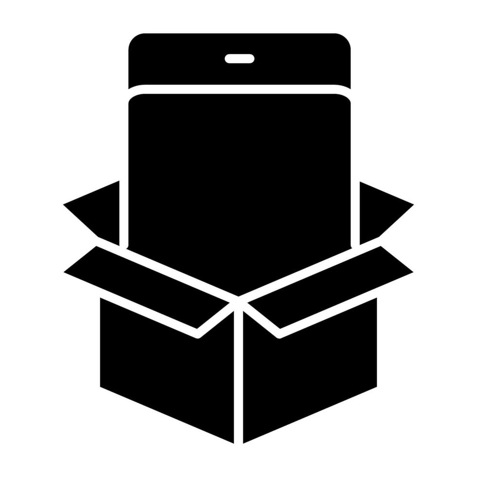 smartphone inuti låda, ikon av mobil paket vektor