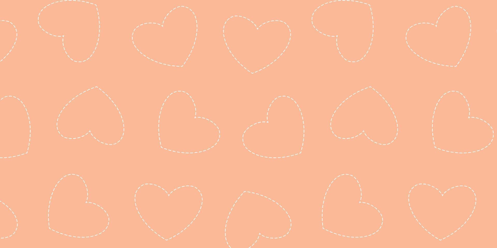 enkel persika ludd bakgrund. mönster med vit streckad linje hjärtan. söt hjärtans dag mönster för förpackning, bakgrund, kort, baner vektor