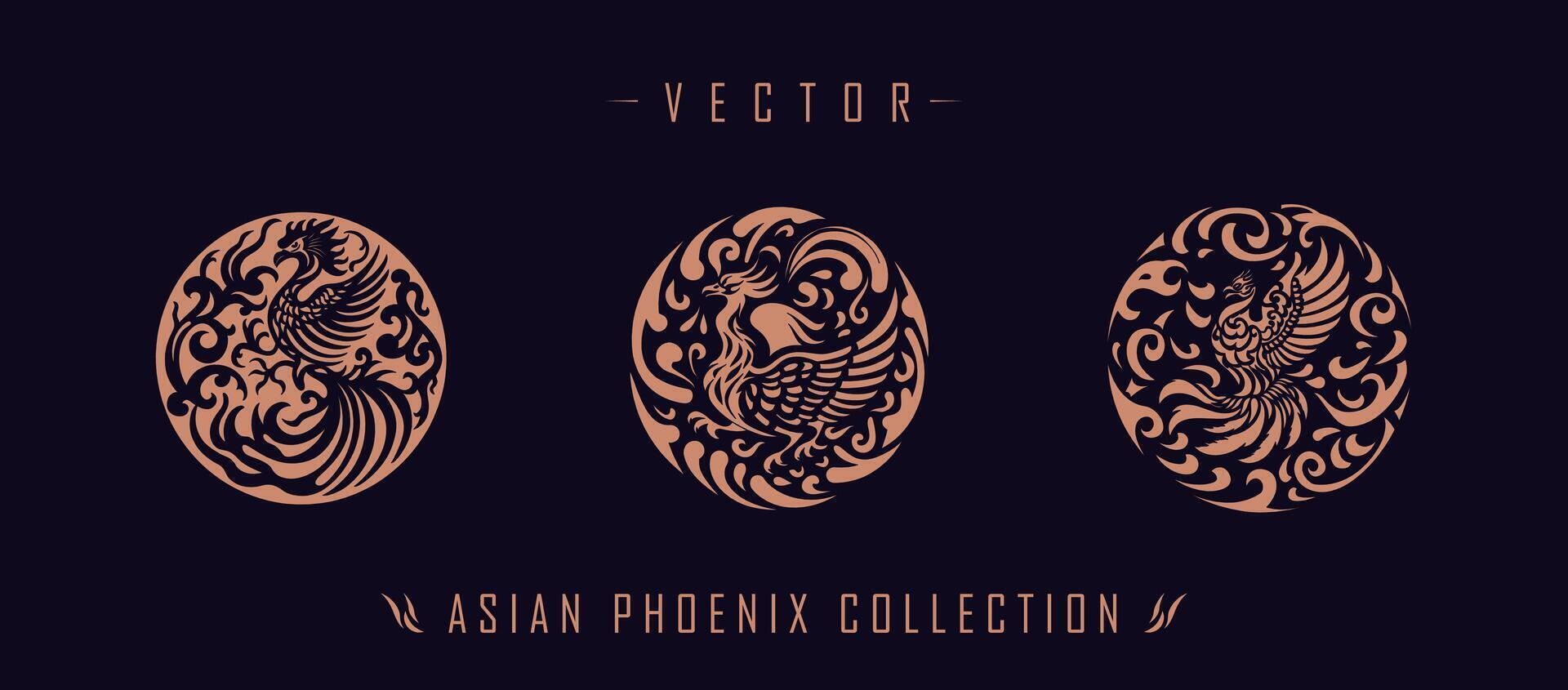 asiatisk traditionell fågel Fenix mönster gammal kinesisk fågel Fenix vektor