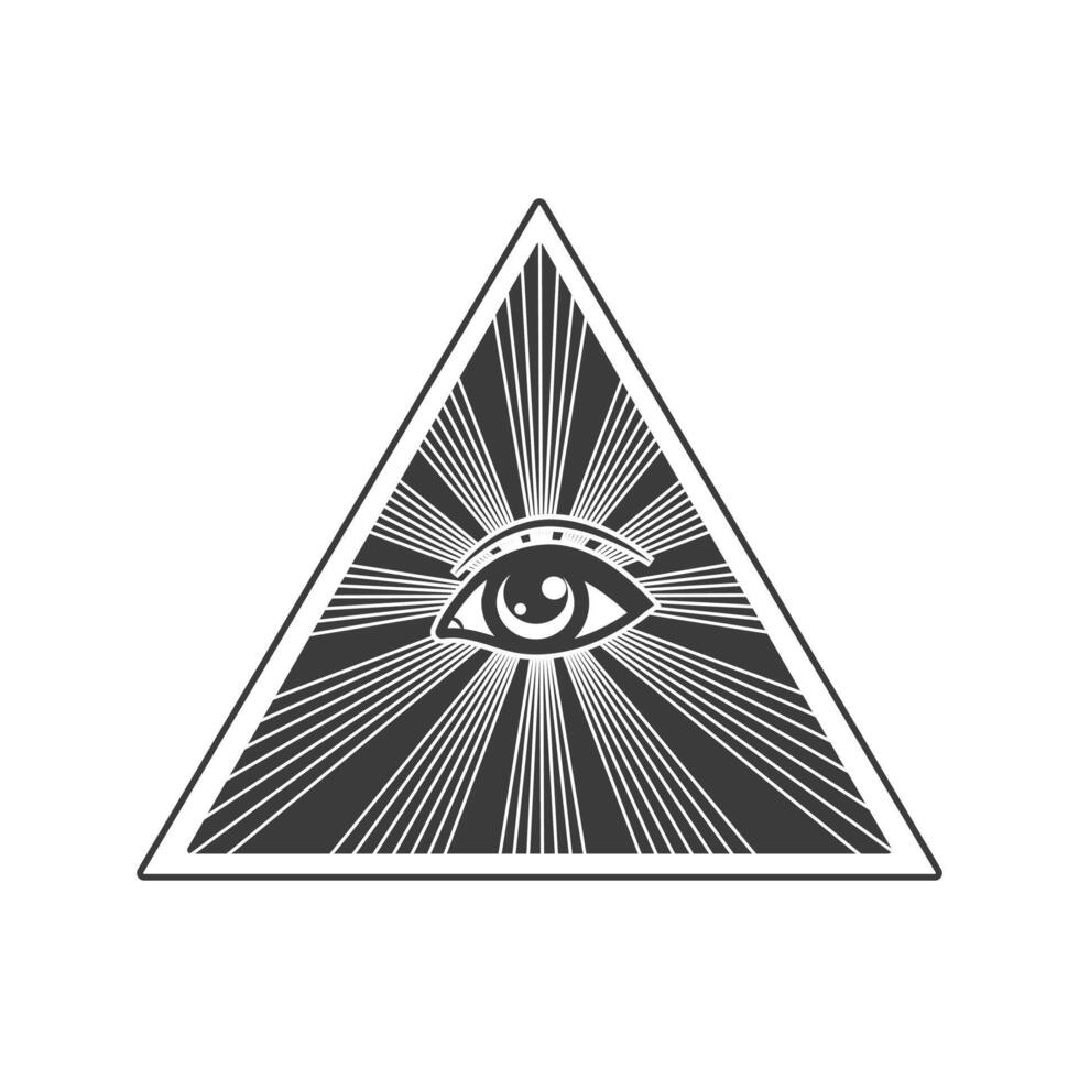 all-se öga på pyramid av frimurare symboler av ockultism, illuminati hemlighet samhälle, vektor element isolerat på vit