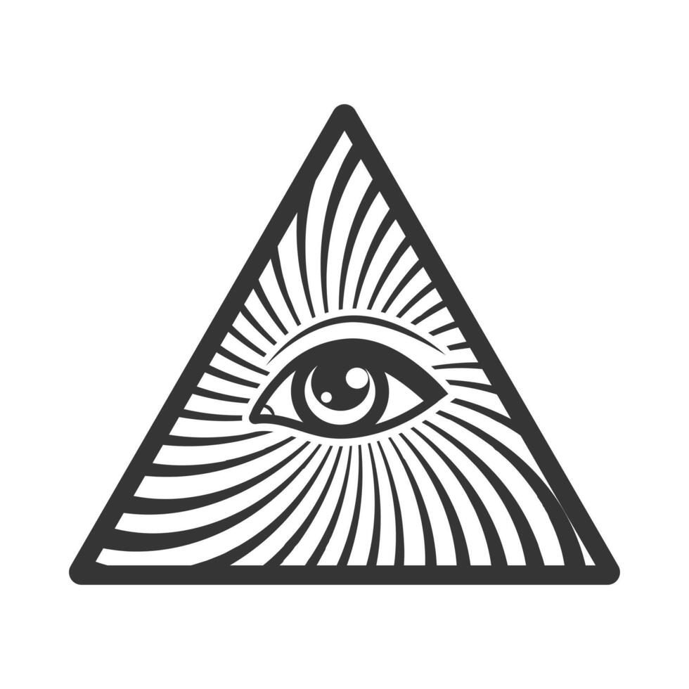 allsehend Auge auf Pyramide von Freimaurer Symbole von Okkultismus, Illuminaten Geheimnis Gesellschaft, Vektor Elemente isoliert auf Weiß