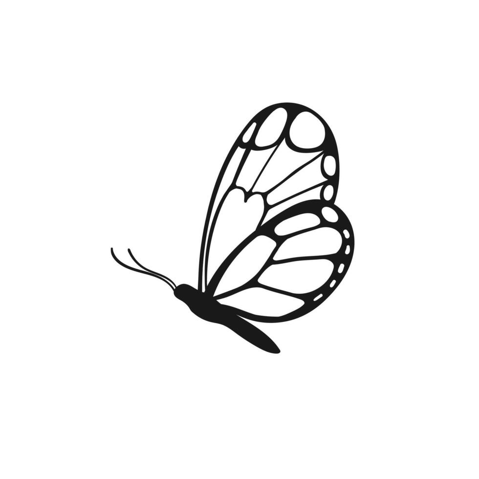 Schmetterling Silhouette. y2k ästhetisch, Hand gezeichnet. Vektor Grafik im modisch retro 2000er Stil.