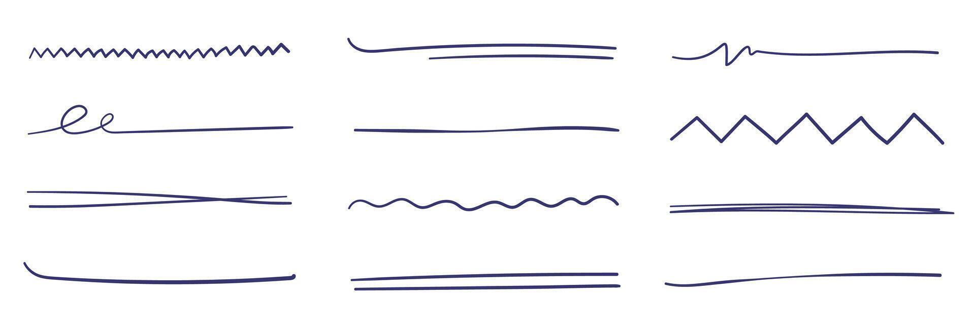 de penna understryker de stroke av de linje, klottra med en markör. hand teckning. understrykning text med en penna. vektor
