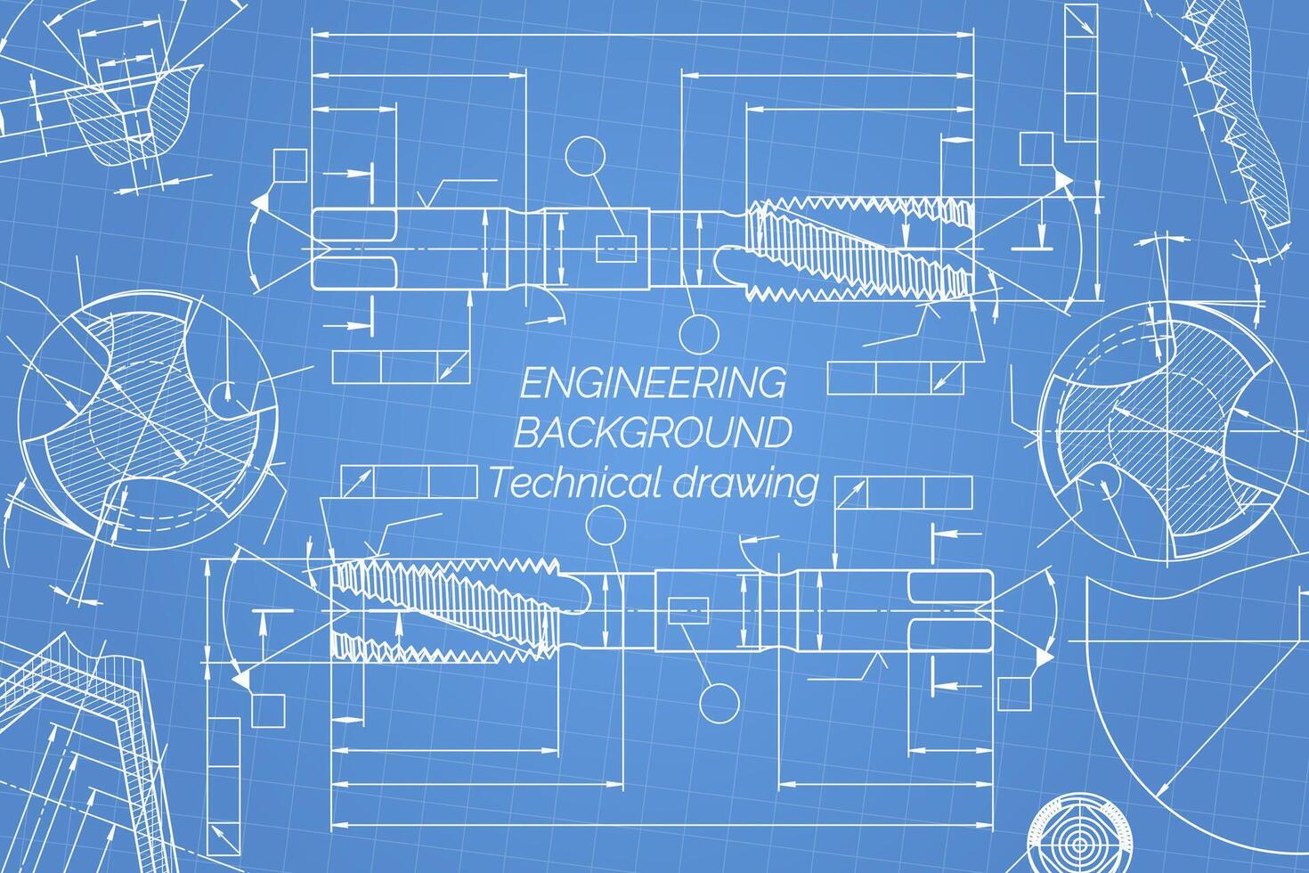 mekanisk teknik ritningar på blå bakgrund. kran verktyg, borr. teknisk design. omslag. plan. vektor illustration.