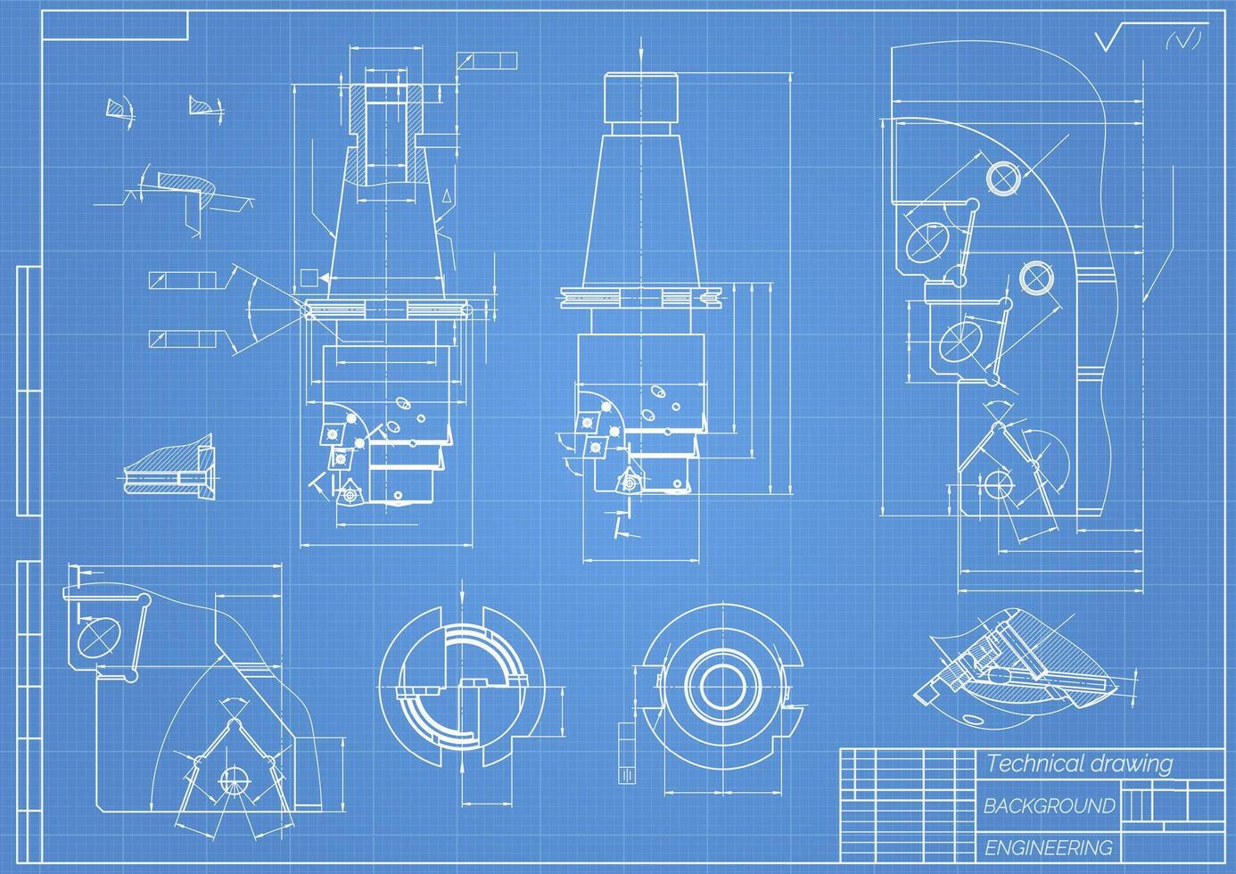 mekanisk teknik ritningar på blå bakgrund. kran verktyg, borr. teknisk design. omslag. plan. vektor illustration.