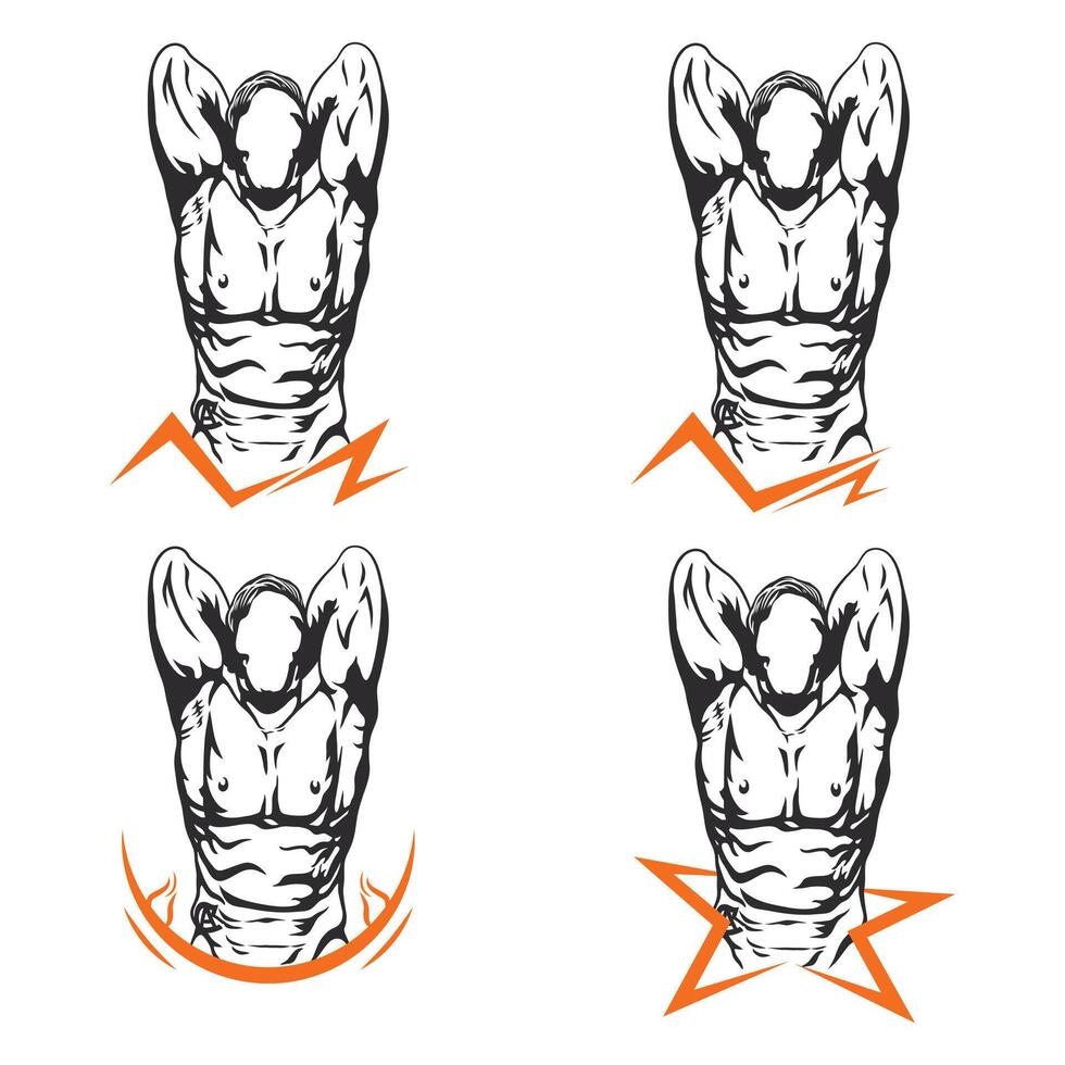 uppsättning av kondition logotyp mönster med en muskulös manlig figur vektor