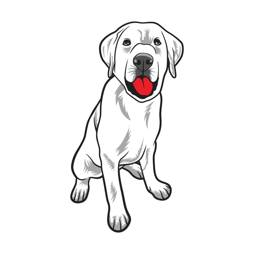 ein spielerisch Hund mit rot Zunge im schwarz und Weiß Vektor Illustration