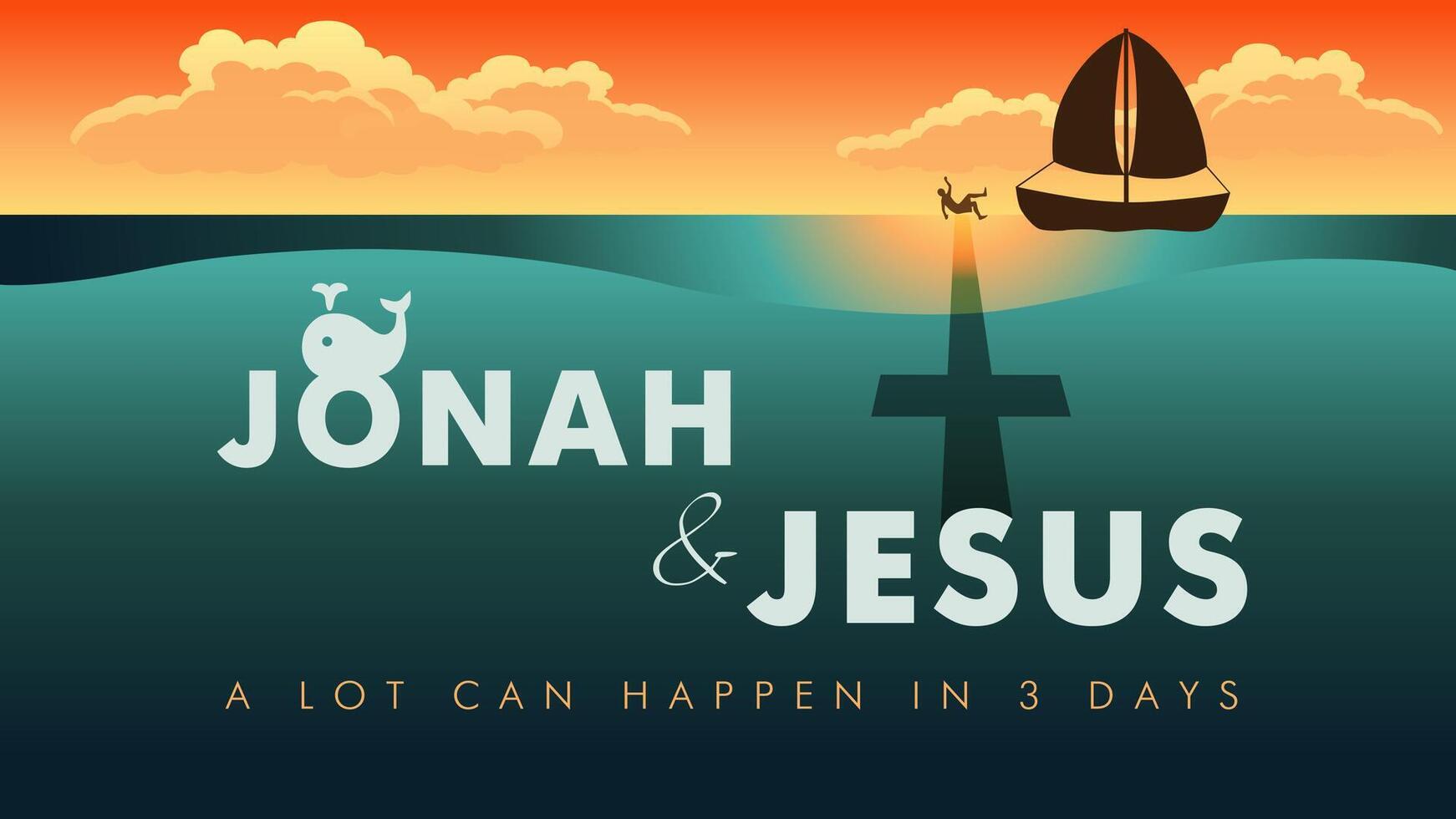 Jona und Jesus religiös Banner. Vektor Illustration