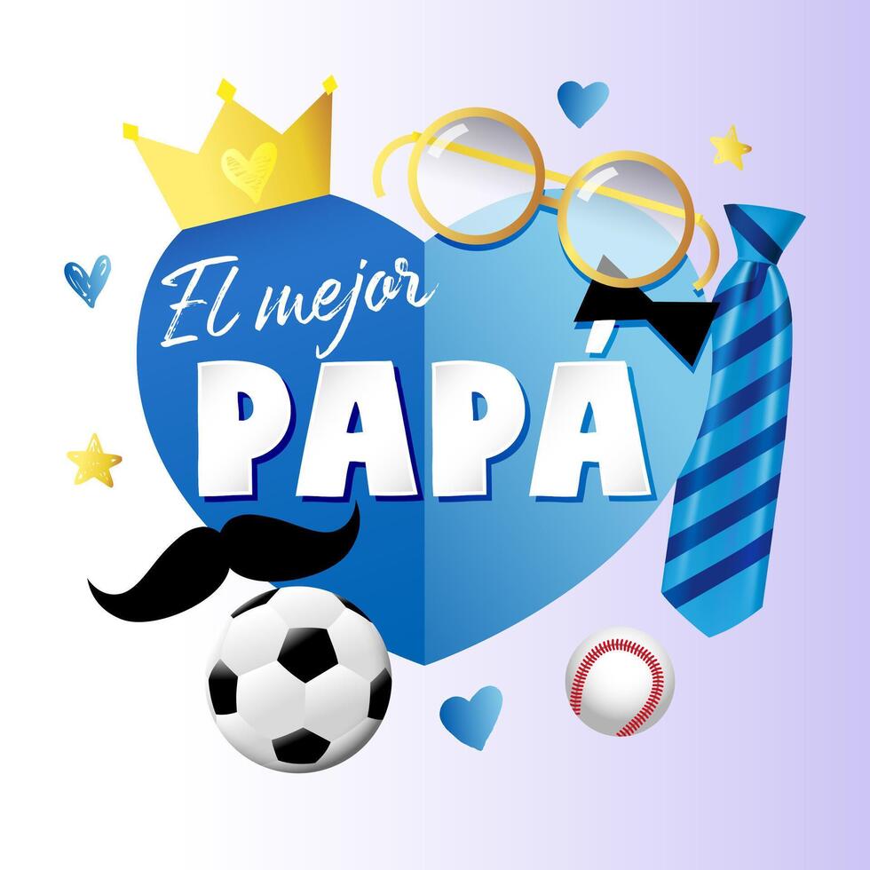 el mejor pappa - bäst pappa i de värld spanska hälsningar, social nätverk affisch. vektor