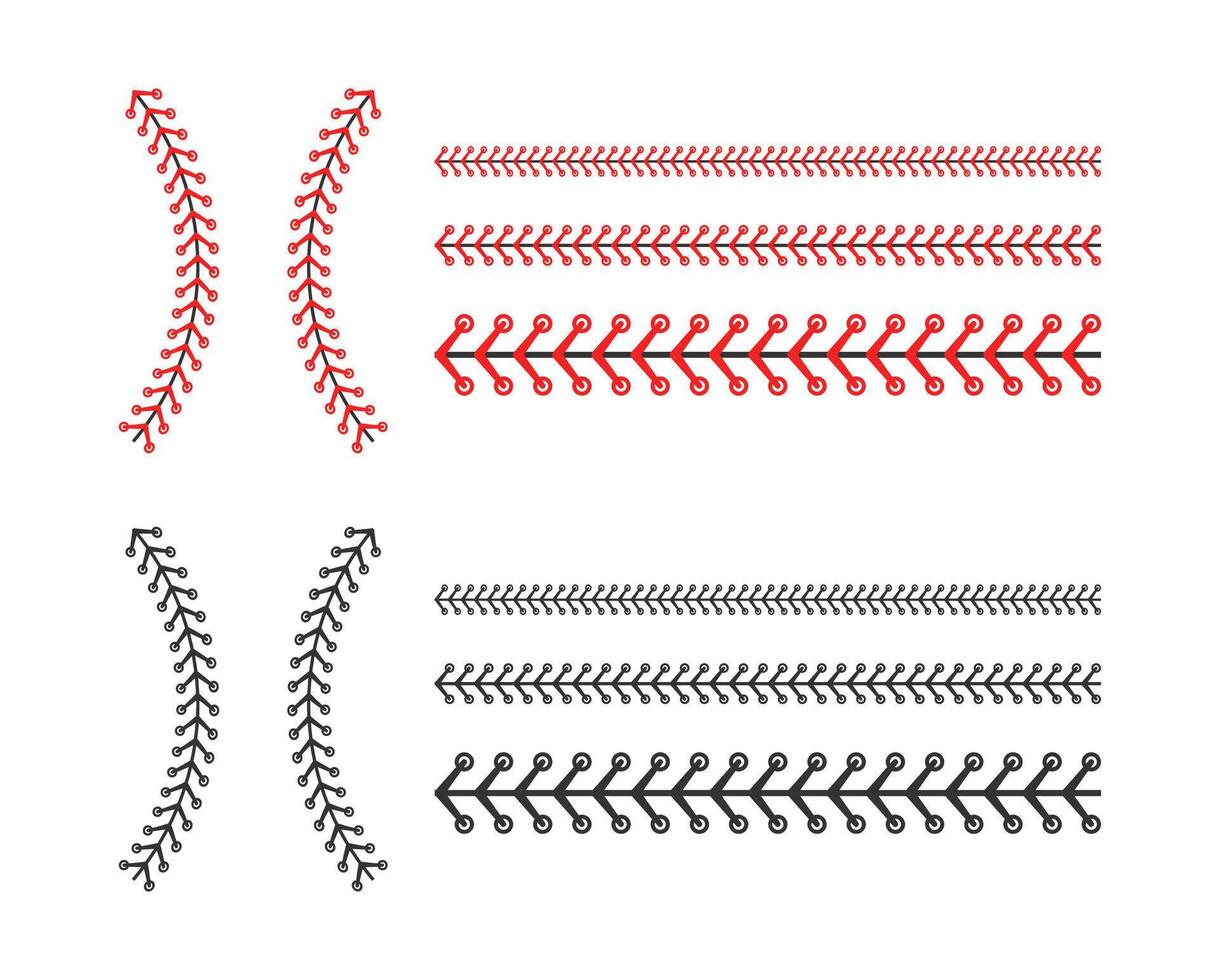 rot und schwarz Stich oder Nähen von das Baseball isoliert auf Weiß Hintergrund. Vektor Illustration