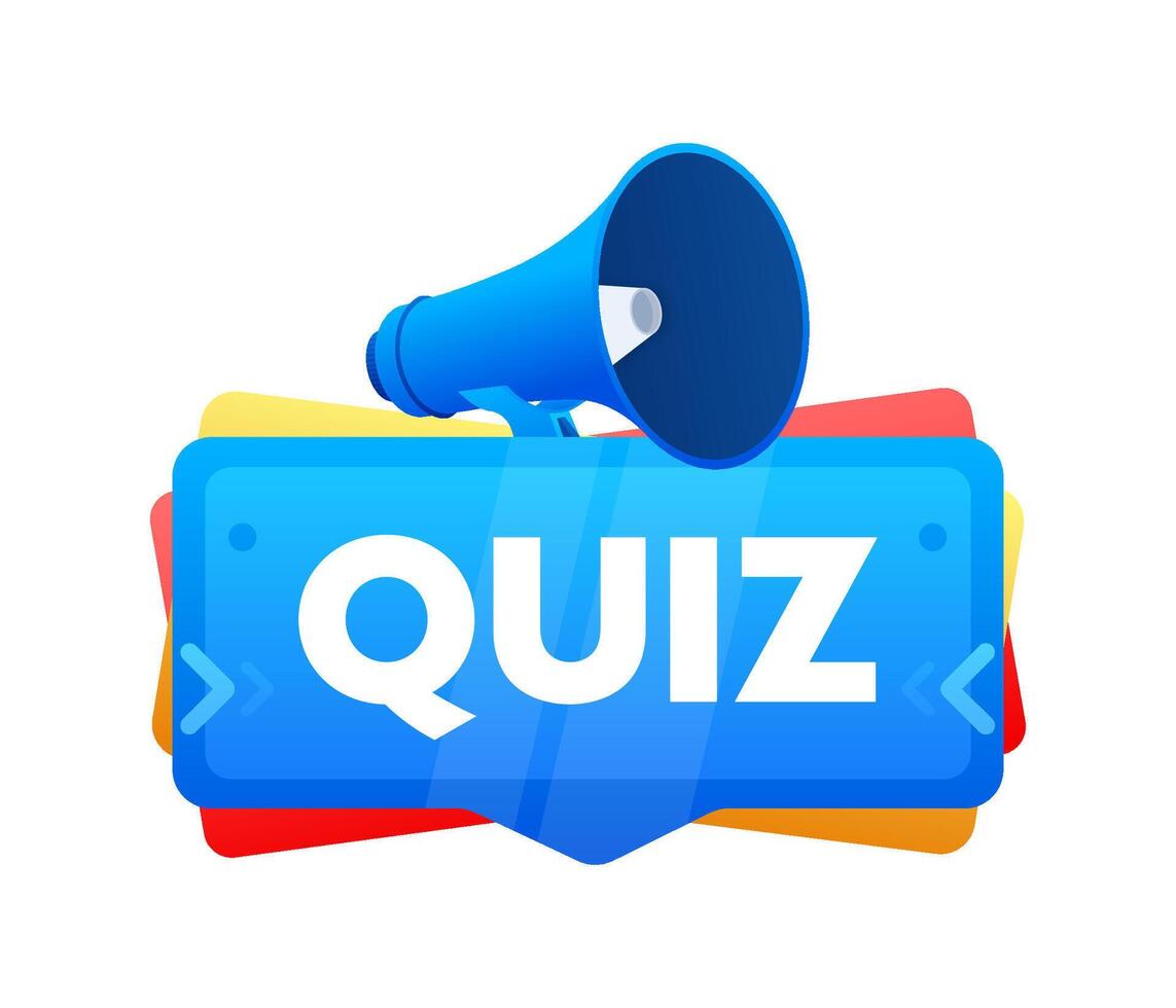 Quiz. Abzeichen mit Megaphon Banner, Etikett. Marketing und Werbung. Vektor Illustration