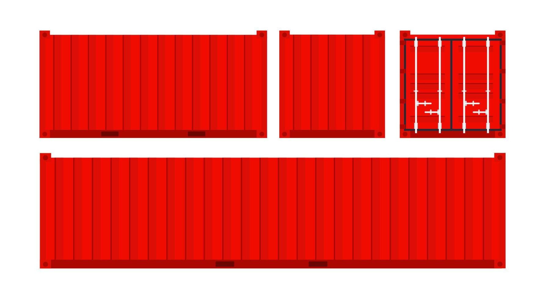 einstellen rot Ladung Behälter. Fracht Versand, Lieferung und Transport. Vektor Illustration