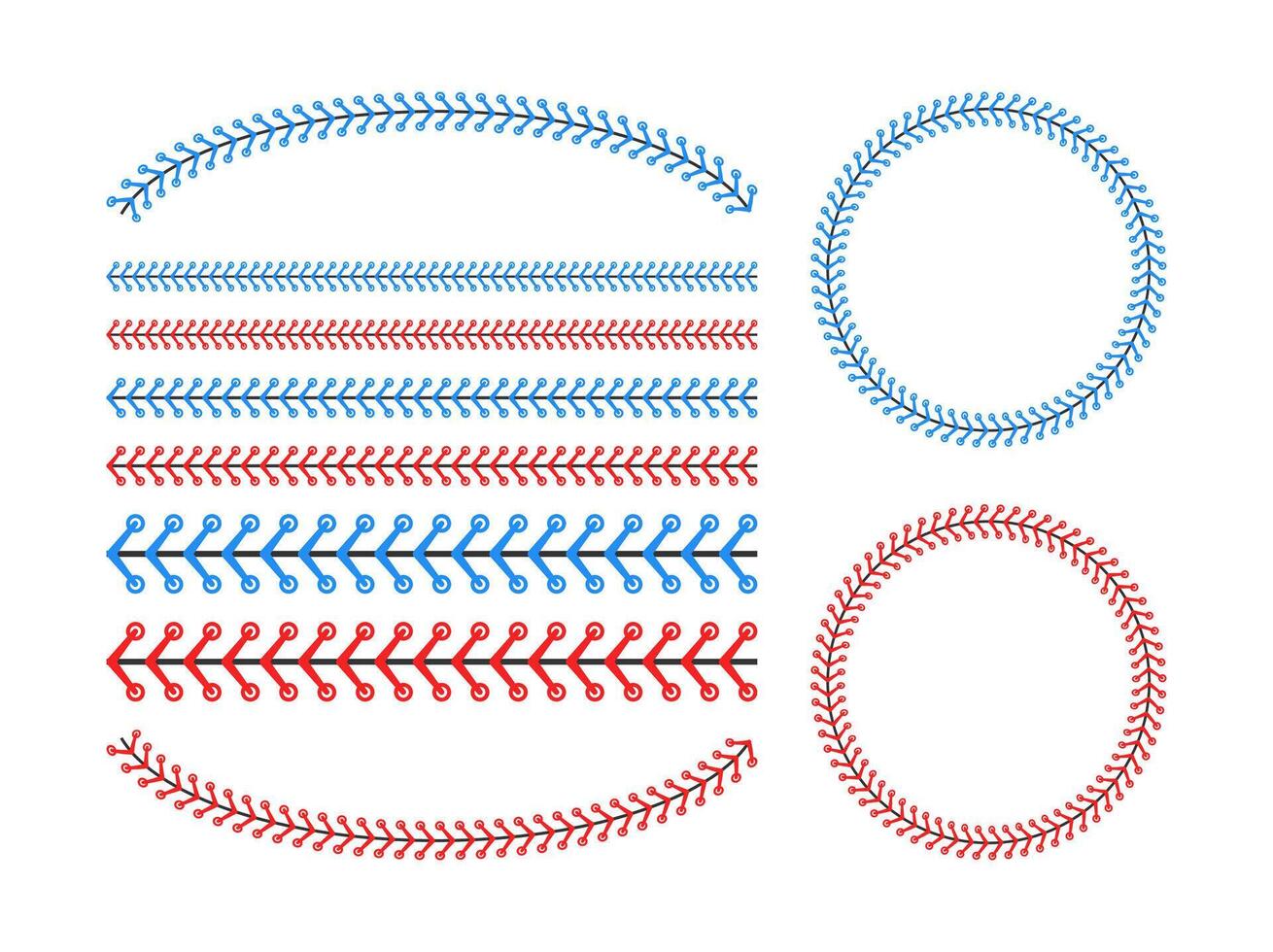 röd och blå sy eller söm av de baseboll isolerat på vit bakgrund. vektor illustration