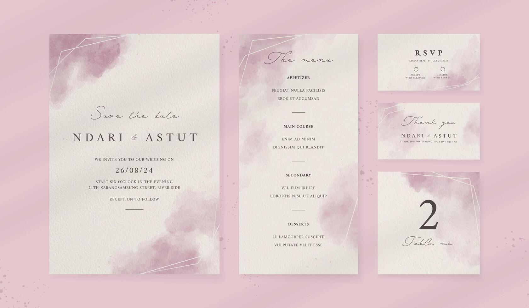 abstrakt Aquarell Hochzeit Einladung Vorlage. einstellen von Hochzeit Schreibwaren. Luxus Karte und Poster Hintergrund. vektor