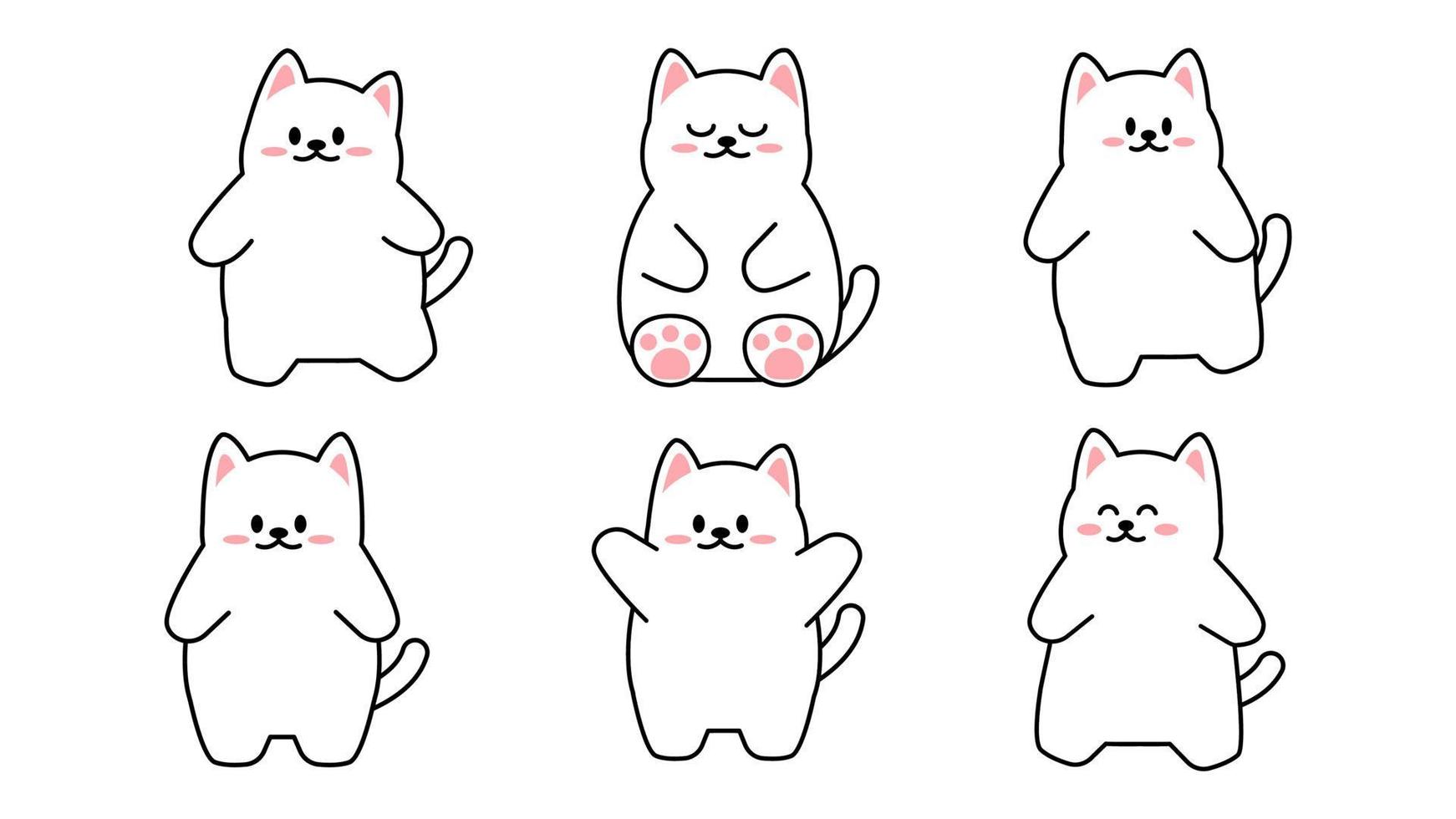 samling av olika söta små katter på en vit bakgrund. kawaii uppsättning roliga djurkaraktärer design i tecknad stil. husdjurskatt. babyklistermärken. vektor illustration.