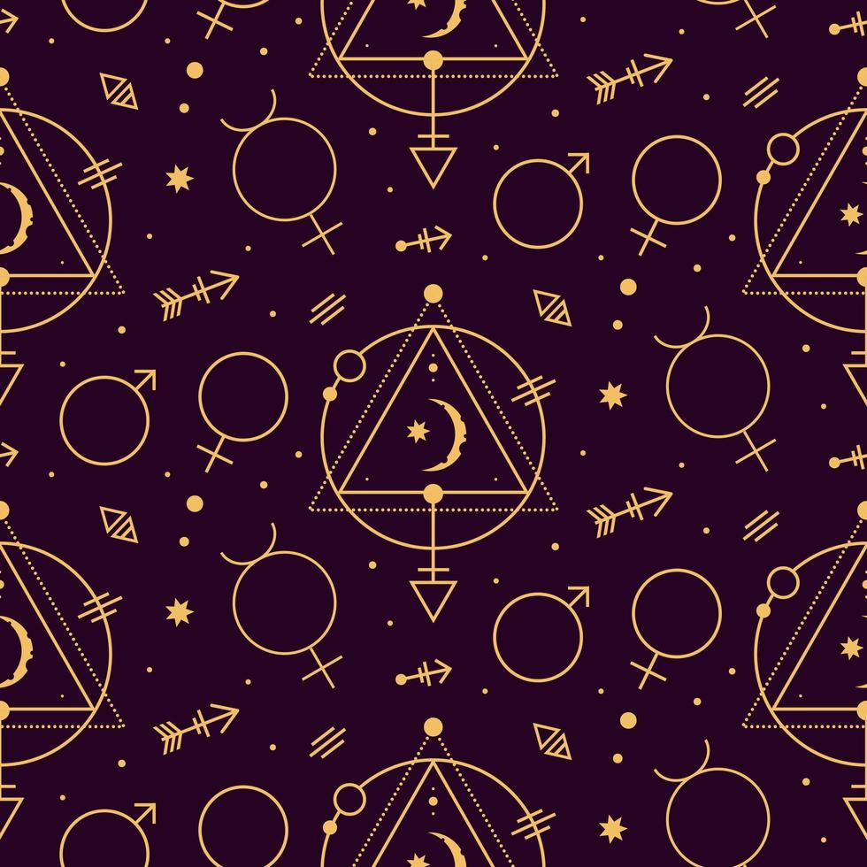 himmelsk tarot astrologiska gyllene sömlösa mönster på mörk bakgrund vektor