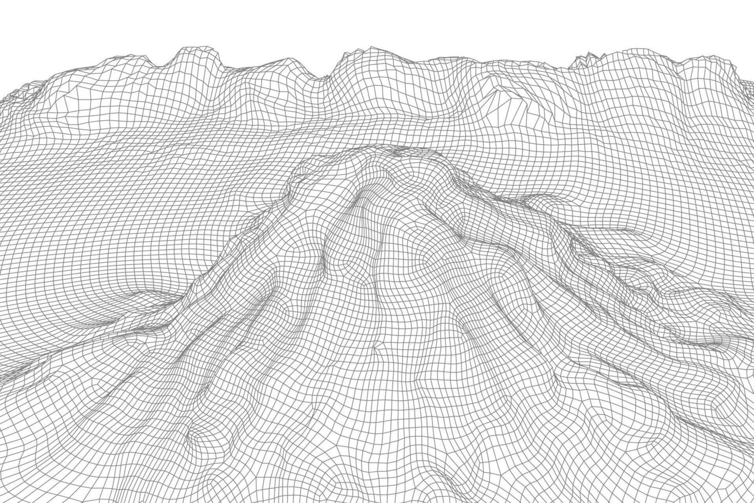 abstrakt Vektor Drahtmodell Landschaft Hintergrund. 3d futuristisch Gittergewebe Berge. 80er Jahre retro Illustration. Cyberspace Technologie Täler.