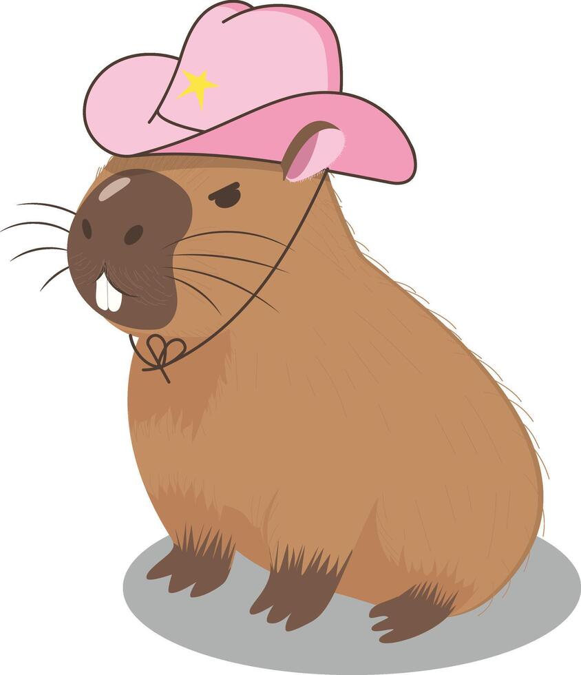 ein komisch wütend Capybara trägt ein Rosa Cowboy Hut. Karikatur eben Vektor Stil. Postkarte, Poster, Aufkleber.