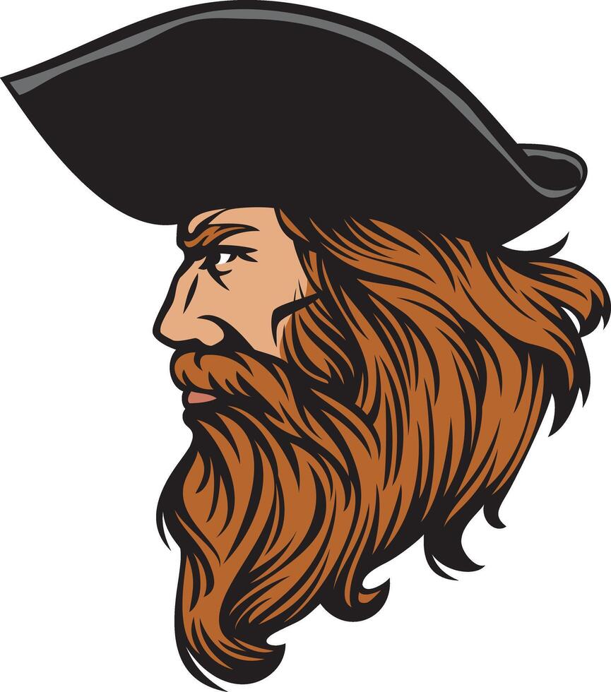 Pirat Kopf Profil mit Matrose Hut. Vektor Illustration.