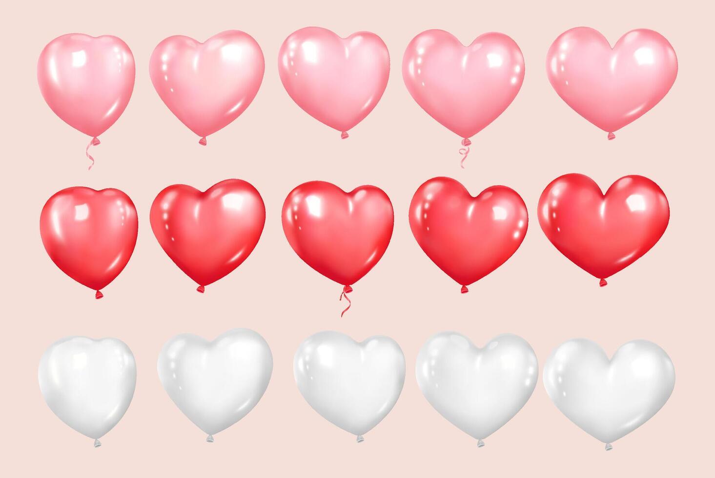 Vektor Herz geformt glänzend Luftballons isoliert Satz. Rot, Rosa und Weiß Dekoration Element zum Valentinstag Tag oder Hochzeit.