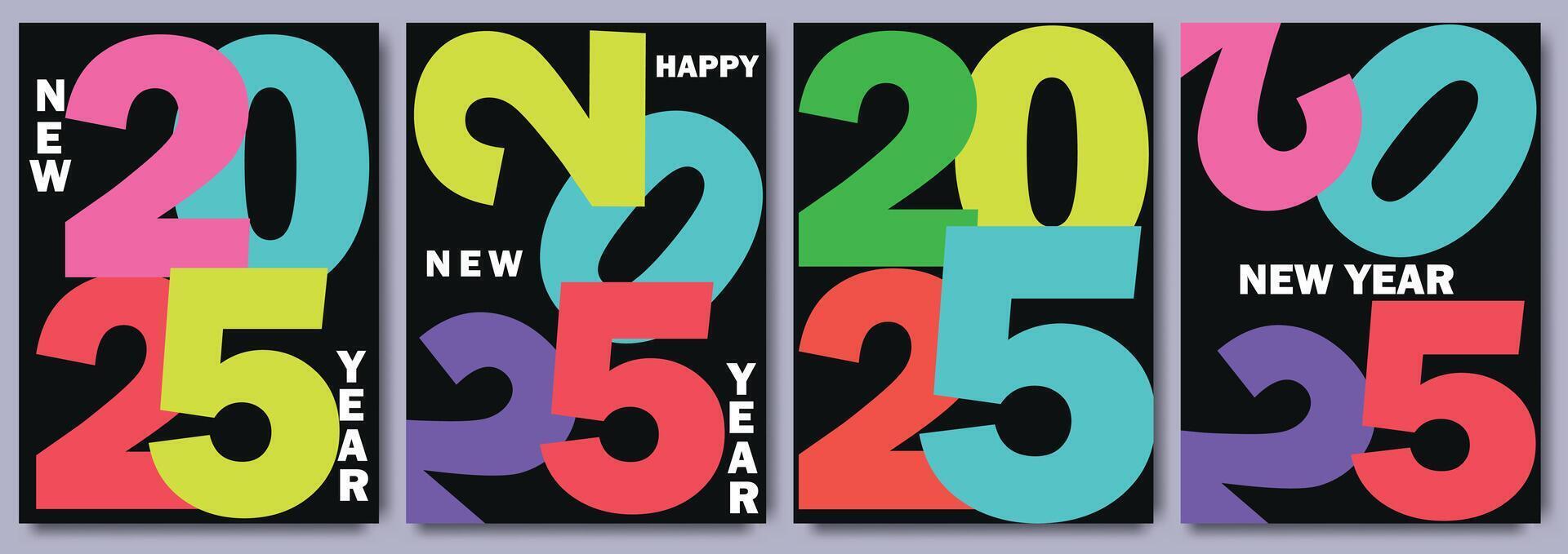 kreativ begrepp av 2025 Lycklig ny år posters uppsättning. design mallar med typografi logotyp 2025 för firande och säsong dekoration. minimalistisk trendig bakgrunder för varumärke, baner, omslag, kort vektor