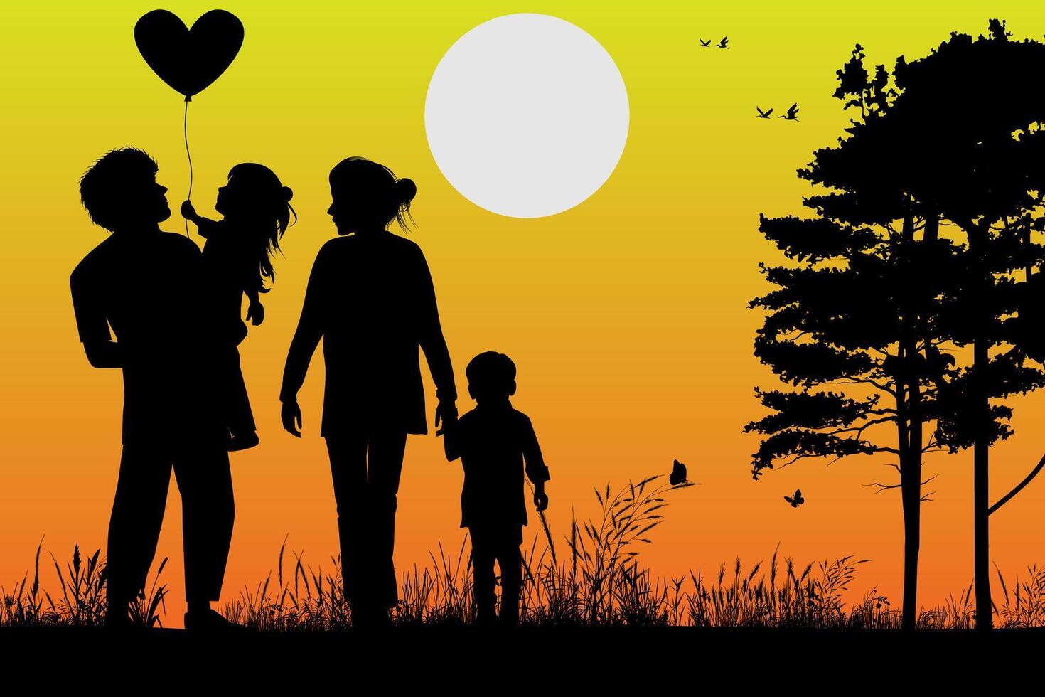 süß Familie Silhouette Landschaft vektor