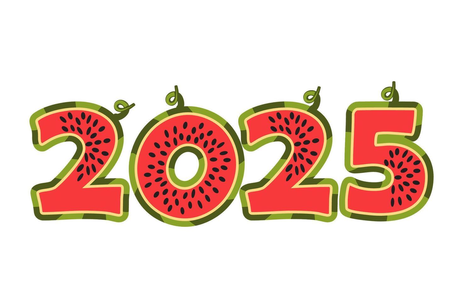 Wassermelone 2025 zum Kalender Design im Vektor. Karikatur 2025 von Wassermelone Zahlen. Sommer- Jahreszeit. vektor