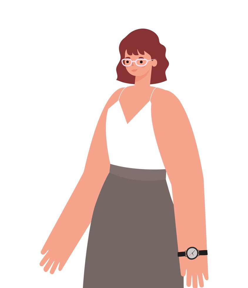 braune Haare Frau Cartoon mit Brille Vektor-Design vektor