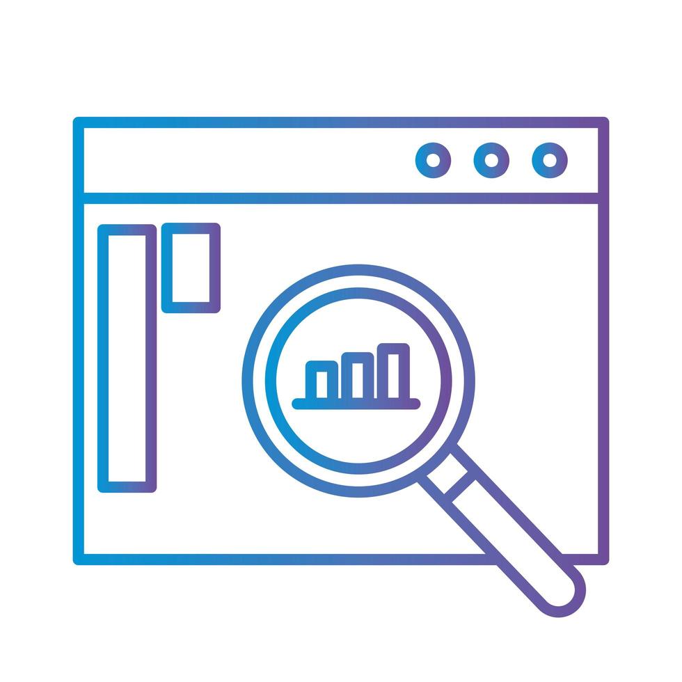 Balkendiagramm in Lupe auf Website-Gradienten-Stil-Symbol-Vektor-Design vektor